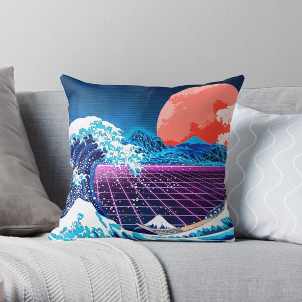 Synthwave Space: The Great Wave off Kanagawa [synthwave/vaporwave/retrowave/cyberpunk] Throw Pillow RB1110 product Offical cyberpunk Merch