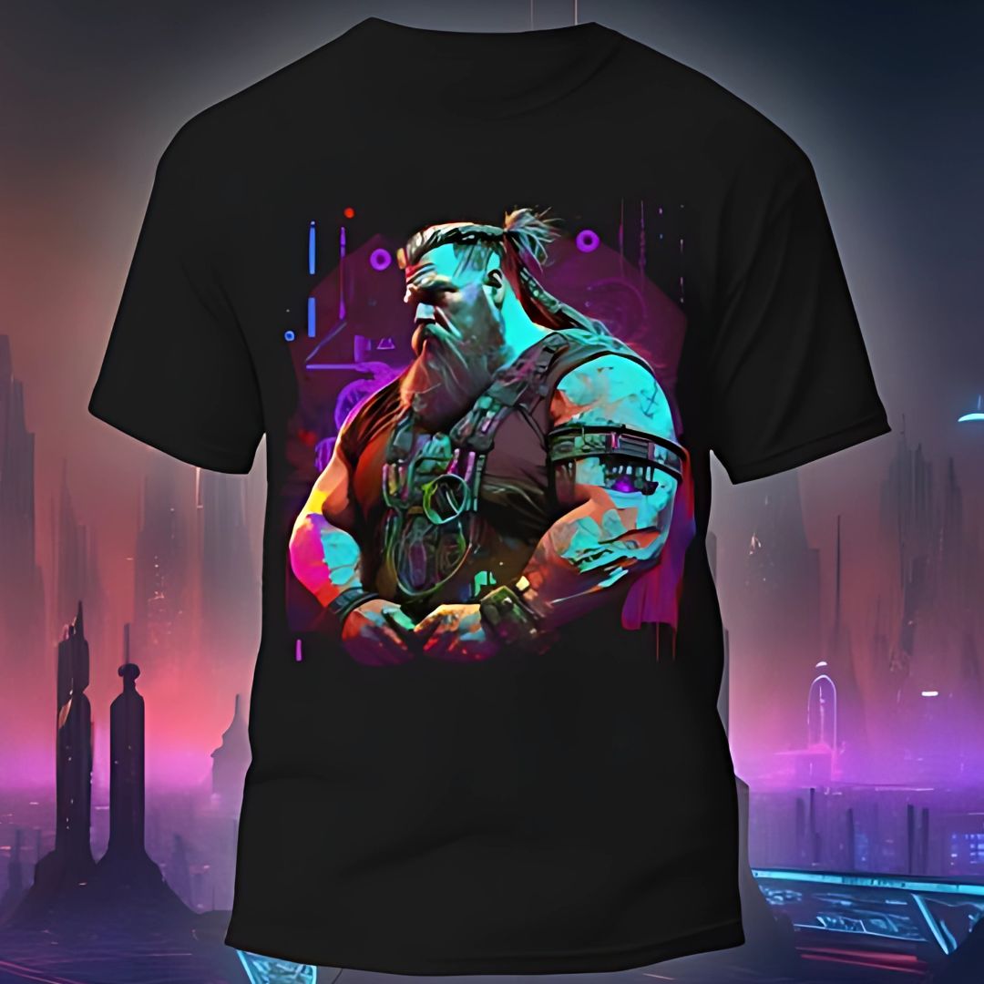 Cyberpunk Viking Warrior Muscular Man Workout Tshirt - Cyberpunk Merch